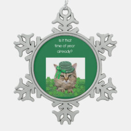 Funny Cat am St. Patrick's Day Schneeflocken Zinn-Ornament