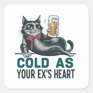 Funny Cat and Bierdesign T - Shirt Quadratischer Aufkleber