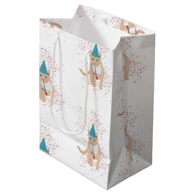 Funny Cat Animals mit Party Mittlere Geschenktüte (Vorderseite Schrägansicht)