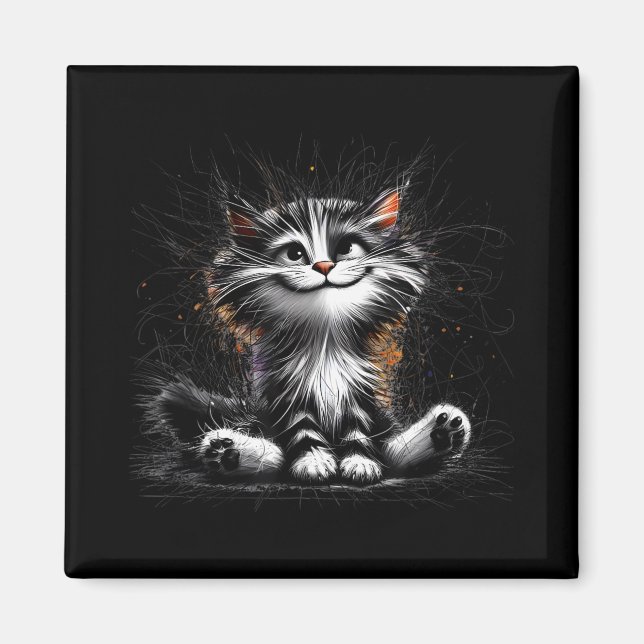 Funny Cat Art Print Magnet (Vorne)