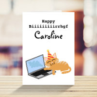 Funny Cat auf Laptop tippen Happy Birthday Card