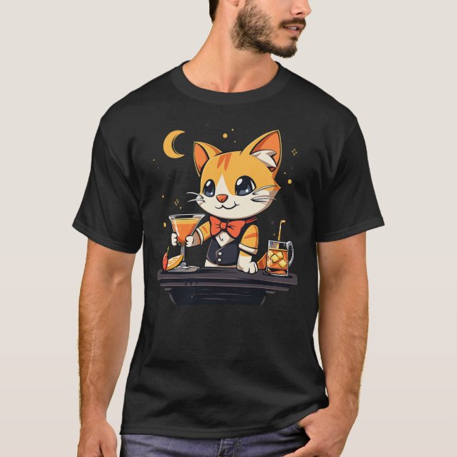 Funny Cat Bartender T-Shirt (Vorderseite)