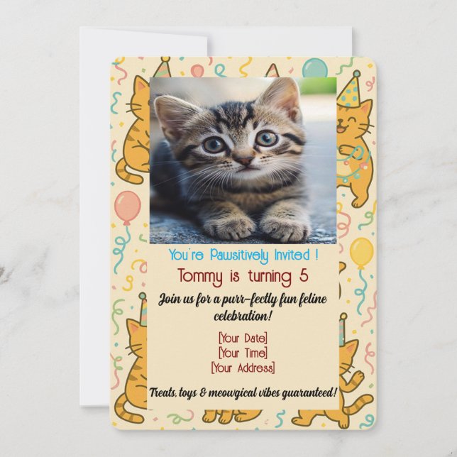 Funny Cat Birthday Einladungskarte - Benutzerdefin (Vorderseite)