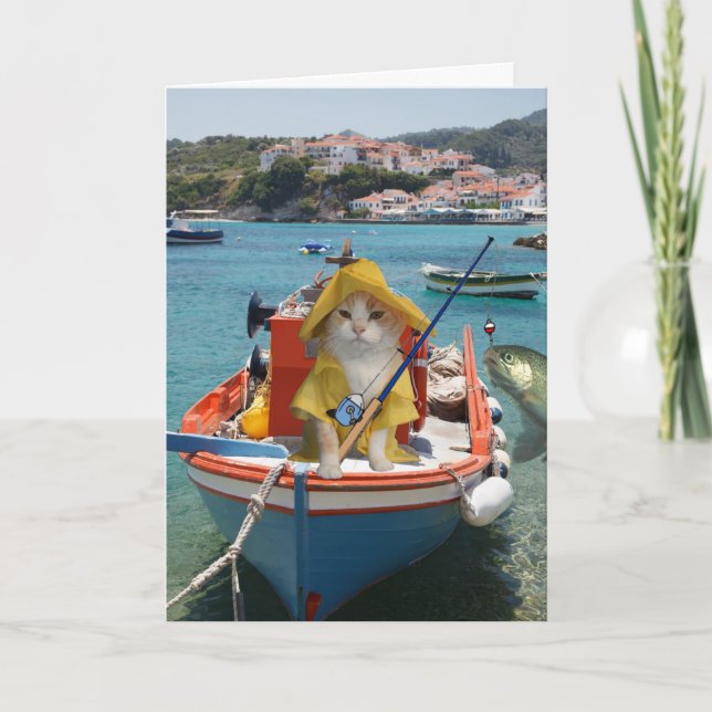 Funny Cat Birthday für Fischer Karte (Vorderseite)