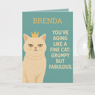 Funny Cat Birthday Grumpy aber fabelhaft mit Namen Karte