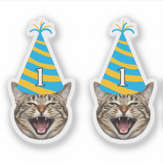 Funny Cat Birthday Sticker - Custom Face & Age (Vorderseite)