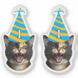 Funny Cat Birthday Sticker - Custom Face & Age