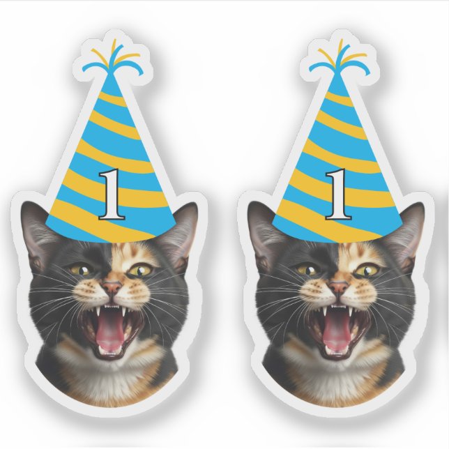 Funny Cat Birthday Sticker - Custom Face & Age (Vorderseite)