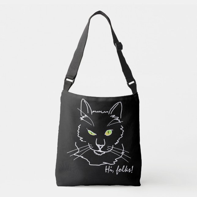 Funny Cat Black Tragetaschen Mit Langen Trägern (Vorderseite)