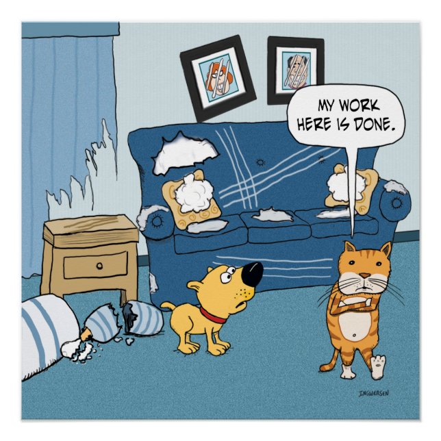 Funny Cat bricht das Raumplakat auf Poster (Vorderseite)