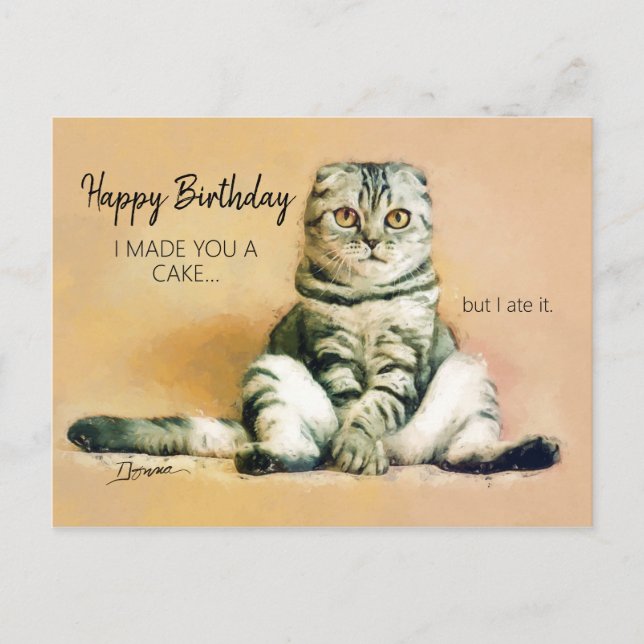Funny Cat Cake Cake Happy Birthday Postkarte (Vorderseite)