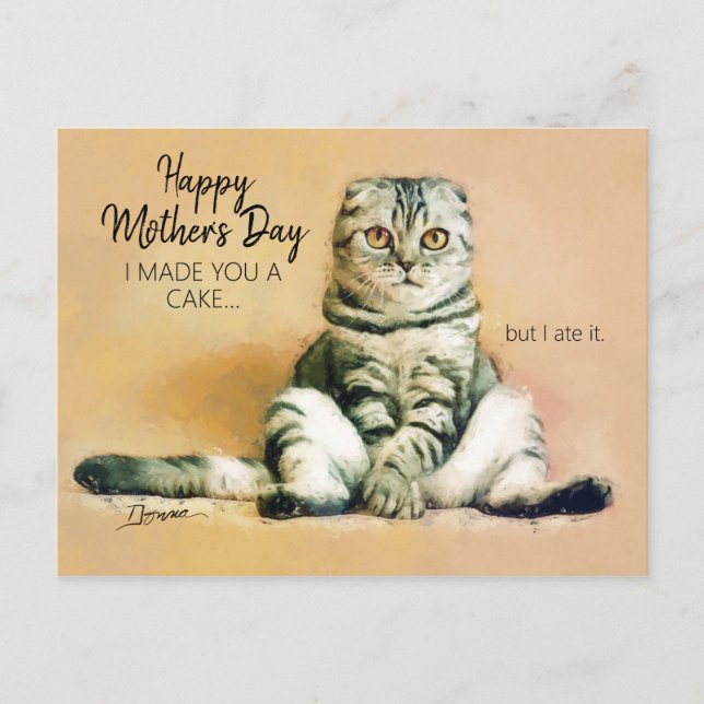 Funny Cat Cake Happy Mother Day Postcard Postkarte (Vorderseite)