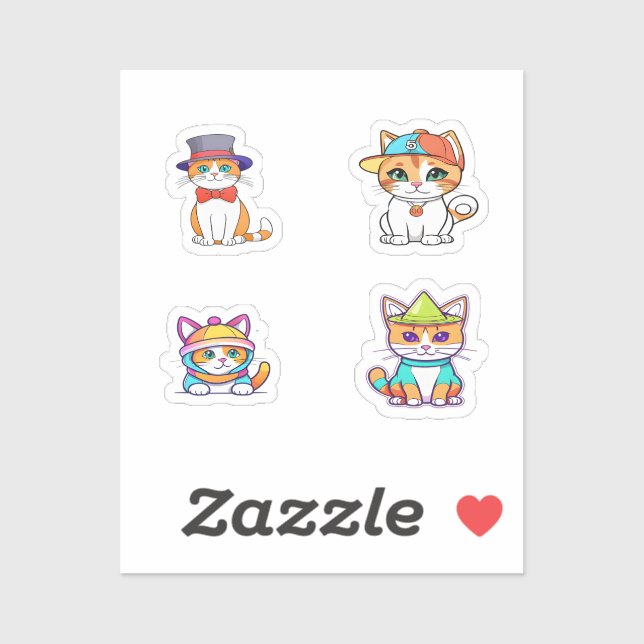 Funny Cat Cartoon Art 4 Pack Stickers Aufkleber (Blatt)