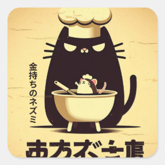 Funny Cat Chef Cooking Quadratischer Aufkleber