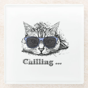 Funny Cat Chilling mit Niedlicher Sonnenbrille Glasuntersetzer