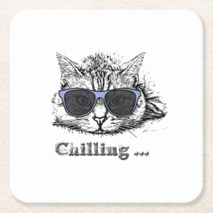 Funny Cat Chilling mit Niedlicher Sonnenbrille Rechteckiger Pappuntersetzer