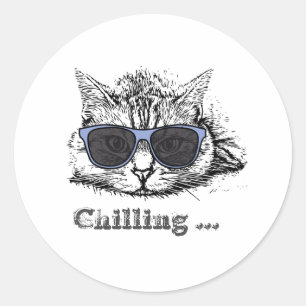 Funny Cat Chilling mit Niedlicher Sonnenbrille Runder Aufkleber