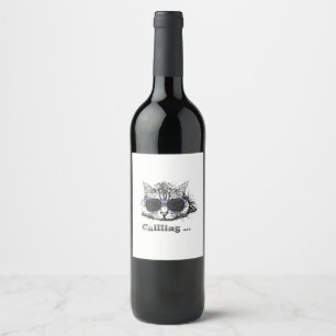 Funny Cat Chilling mit Niedlicher Sonnenbrille Weinetikett