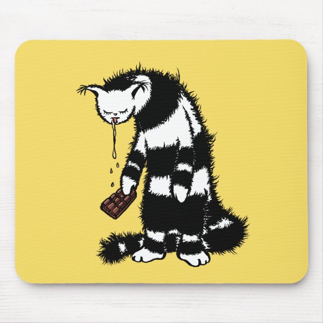 Funny Cat Chocolate Lover - Tinte Gezeichnet Drool Mousepad (Vorne)