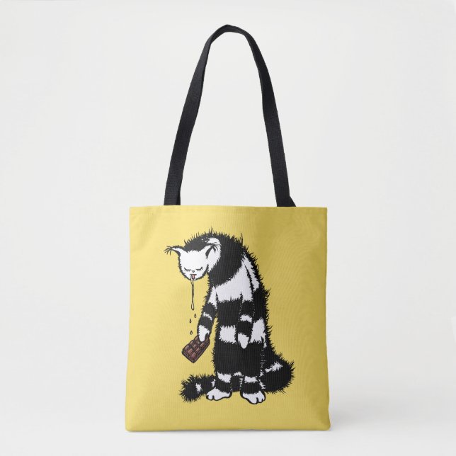 Funny Cat Chocolate Lover - Tinte Gezeichnet Drool Tasche (Vorderseite)
