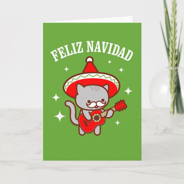 Funny Cat Christmas Card: "FELIZ NAVIDAD" Karte (Vorderseite)