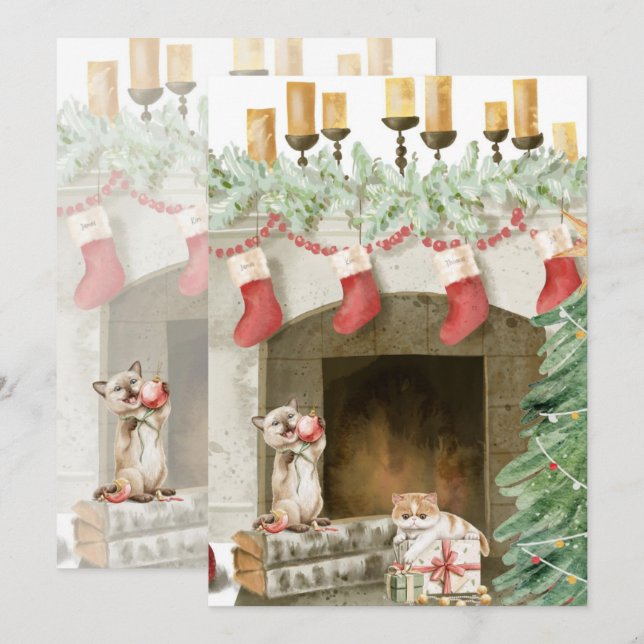 Funny Cat Christmas Cards 4 Feiertagskarte (Vorne/Hinten)