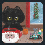 Funny Cat Christmas Creationarts Square Sticker<br><div class="desc">Original Kunst von Lisa Adams. Ihre Arbeiten finden sich auf Ebay,  Etsy,  Facebook und Zazzle unter dem Namen Creationarts</div>