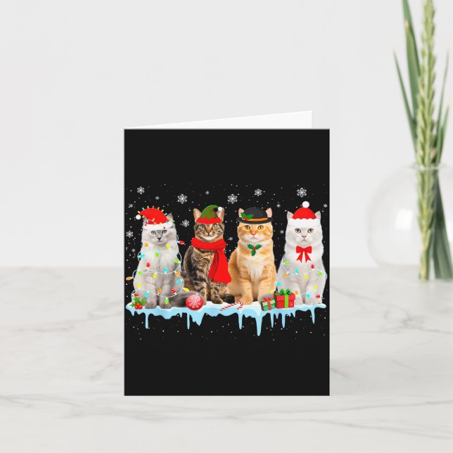 Funny Cat Christmas Lights Reindeer Santa Xmas Kit Karte (Vorderseite)