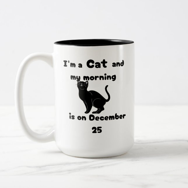 Funny Cat Christmas Morning Pajamas Zweifarbige Tasse (Links)