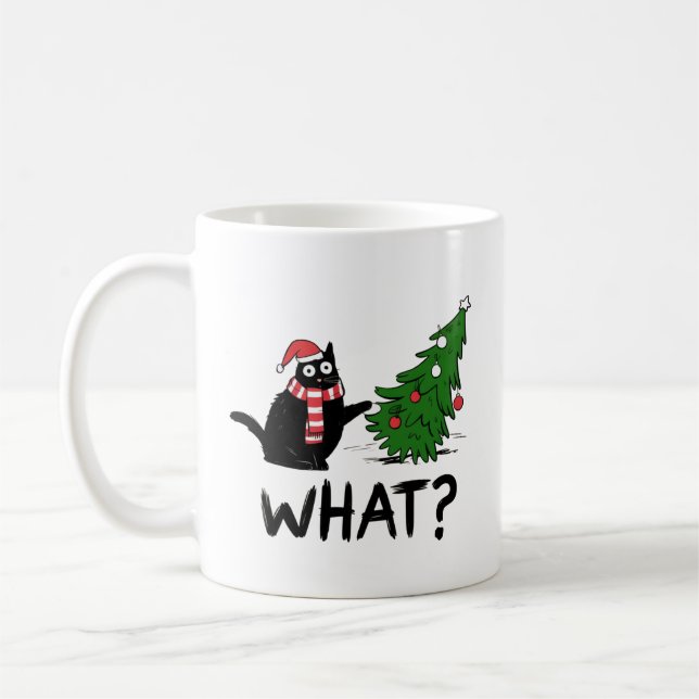 Funny Cat Christmas Mug – Cat Knocked Over Tree Kaffeetasse (Links)