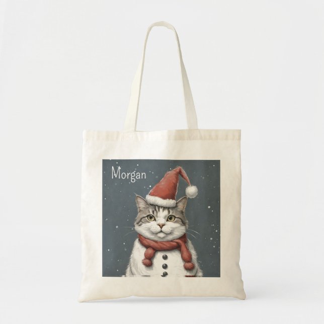 Funny Cat Christmas Snowman Niedlich Tragetasche (Vorne)