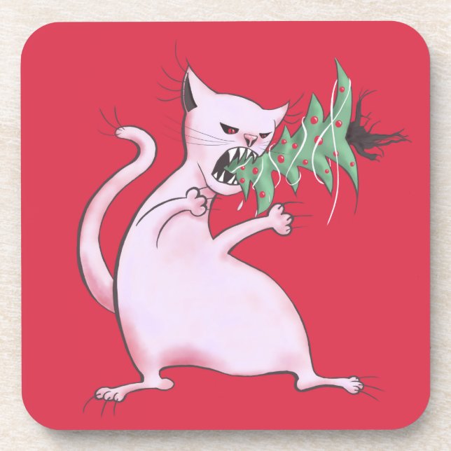 Funny Cat Christmas Tree Eater Holiday Untersetzer (Vorderseite)