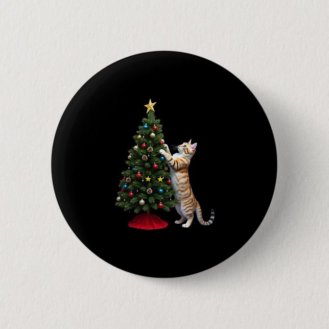 Funny Cat Christmas Tree Xmas Gifts Men Women Kids Button (Vorderseite)
