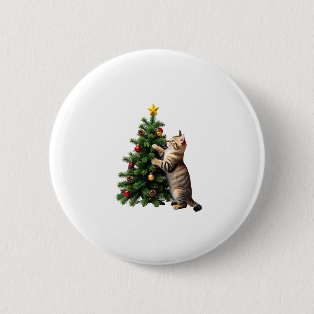 Funny Cat Christmas Tree Xmas Gifts Men Women Kids Button (Vorderseite)