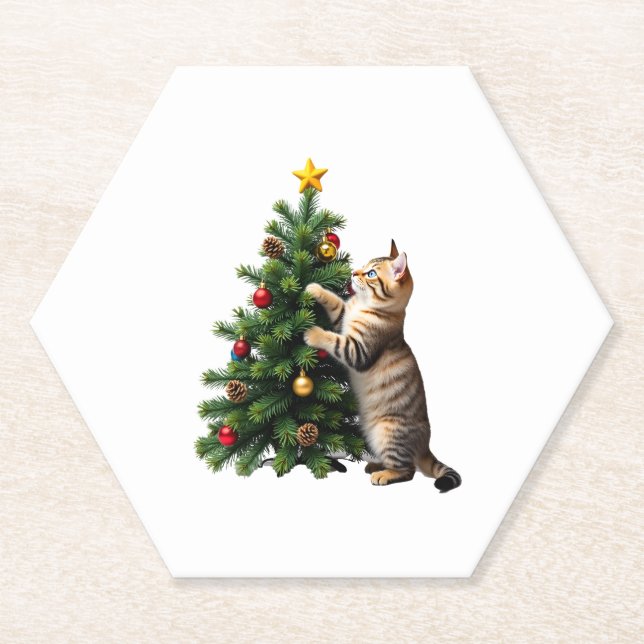 Funny Cat Christmas Tree Xmas Gifts Men Women Kids Untersetzer (Vorderseite)