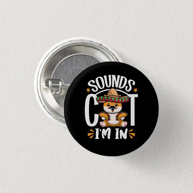 Funny Cat Cinco De Mayo Gift Sombrero Tacos Lover Button (Vorne & Hinten)