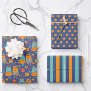 Funny Cat Couple Wrapping Paper Set 3 Geschenkpapier Set