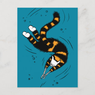 Funny Cat Creature Skeleton Hände schwimmen Dunkel Postkarte