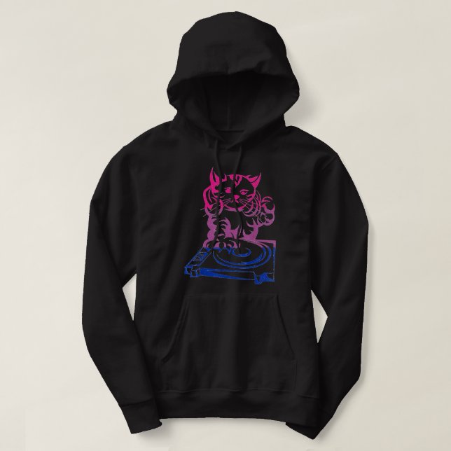 Funny Cat DJ Music LGBT Bisexuality Flag Bi Pride Hoodie (Design vorne)
