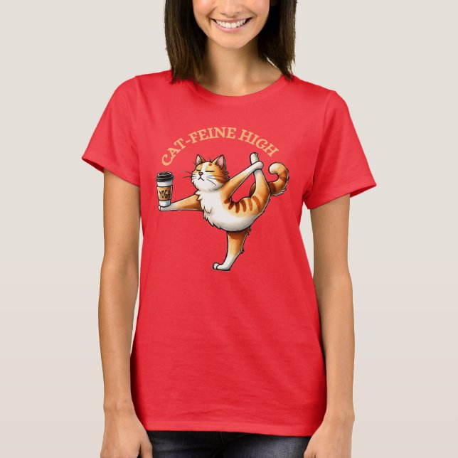 Funny Cat Doing Yoga und Kaffee T-Shirt (Vorderseite)