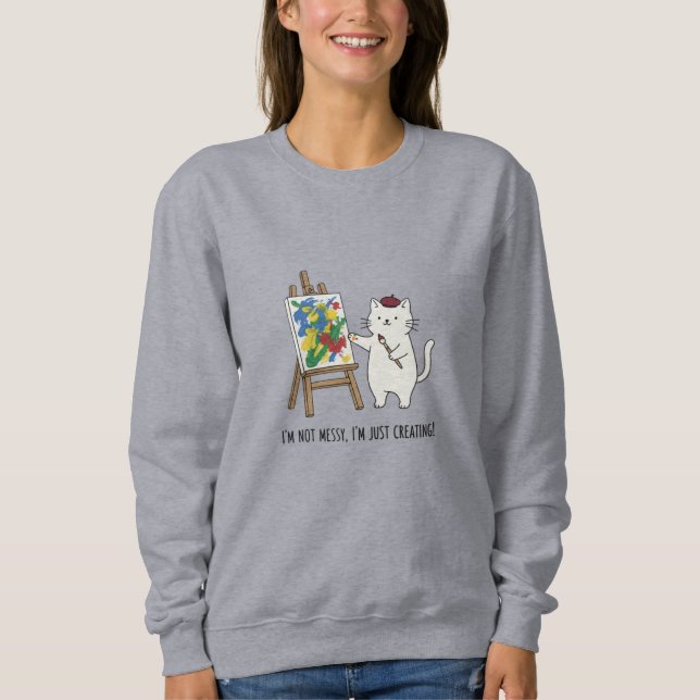 Funny Cat Doodle Artist mit Pinsel Design Sweatshirt (Vorderseite)