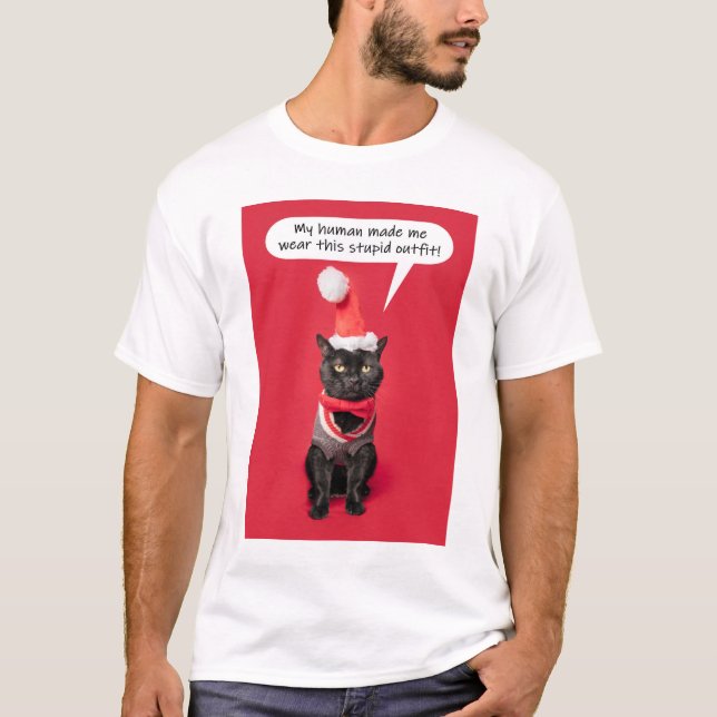 Funny Cat Dressed in Christmas Outfit T-Shirt (Vorderseite)