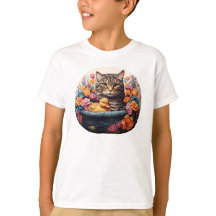 Funny Cat & Duck in einem Korb mit Blume