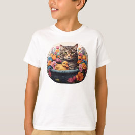 Funny Cat & Duck in einem Korb mit Blume T-Shirt
