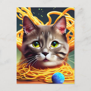 Funny Cat Eating Spaghetti Postcard Postkarte
