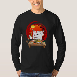 Funny Cat Eating Sushi in Japan Funny Graphic T-Shirt