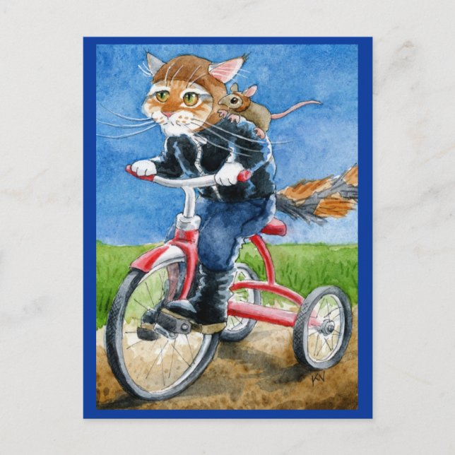 Funny Cat équitation Tricycle carte postale (Devant)