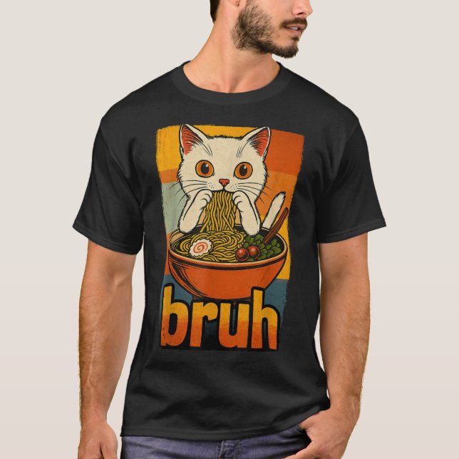 Funny Cat Essen Japanisch Ramen Noodles Männer Fra T-Shirt (Vorderseite)