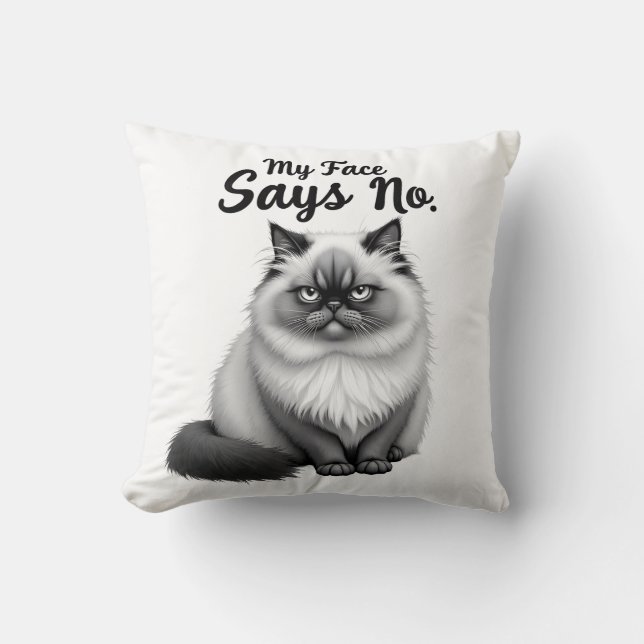 Funny Cat Face Illustration – Minimal Cute Cat Art Kissen (Vorderseite)