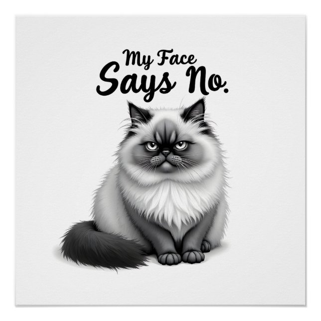 Funny Cat Face Illustration – Minimal Cute Cat Art Poster (Vorderseite)